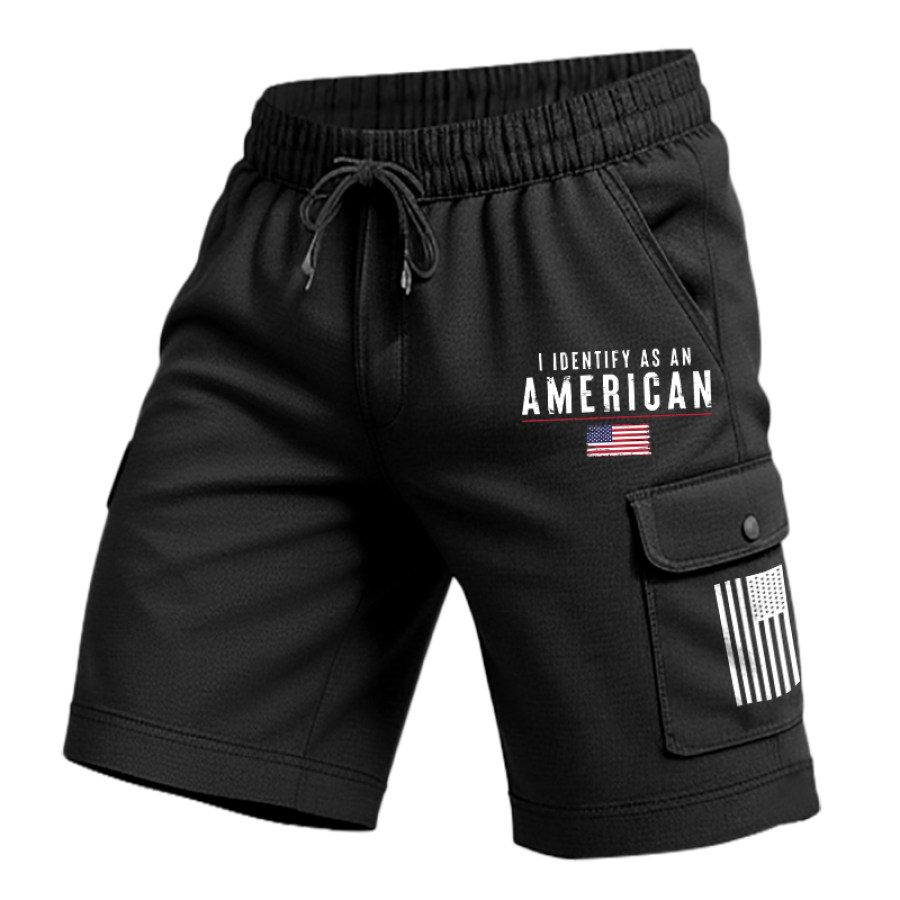 

Men's Shorts Vintage I Identify As An American Flag Patriotic Pocket Outdoor Drawstring Sweatpants