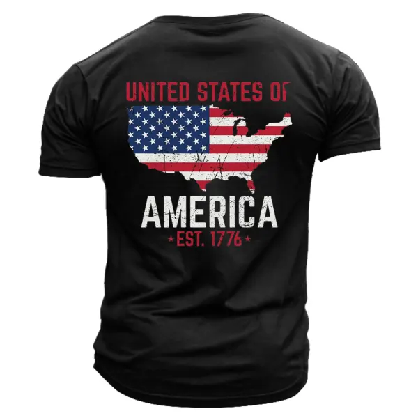Men's Vintage American Flag July 4th Patriotic Print Daily Short Sleeve Round Neck T-Shirt - Wayrates.com 