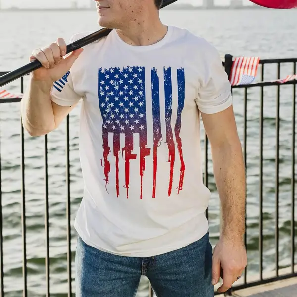 Men's Vintage American Flag Patriot Print Daily Short Sleeve Round Neck T-Shirt - Wayrates.com 