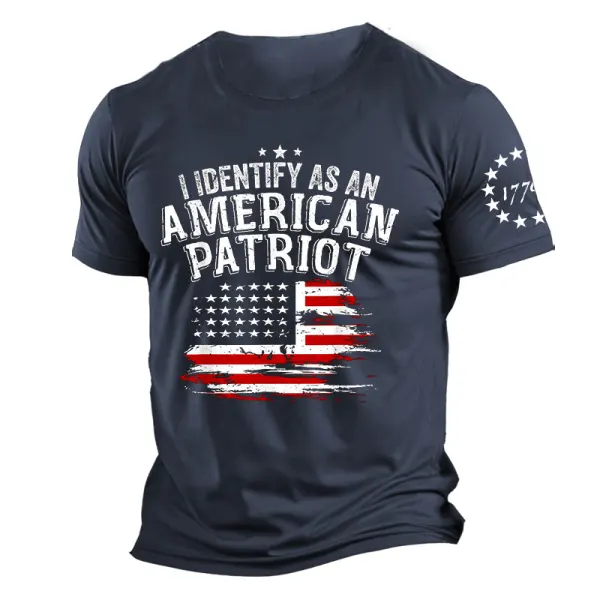 Men's Vintage I Identify As An American Flag Patriot Print Daily Short Sleeve Round Neck T-Shirt - Wayrates.com 