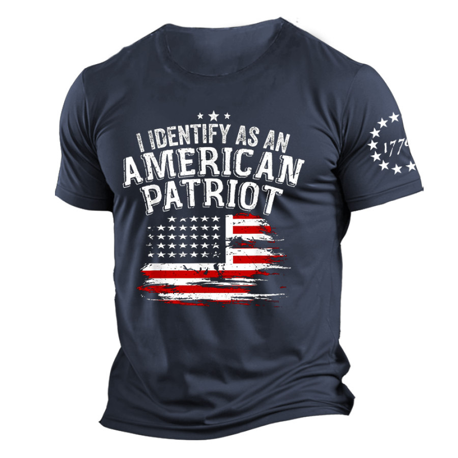 

Men's Vintage I Identify As An American Flag Patriot Print Daily Short Sleeve Round Neck T-Shirt