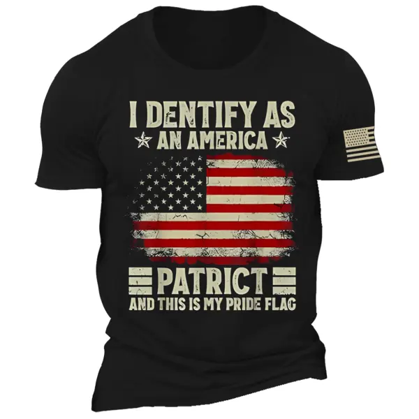 Men's Vintage I Identify As An American Patriotic Print Daily Short Sleeve Crew Neck T-Shirt - Menzfolk.com 