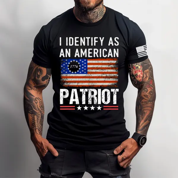 Men's Vintage I Identify As An American Patriotic Print Daily Short Sleeve Crew Neck T-Shirt - Wayrates.com 