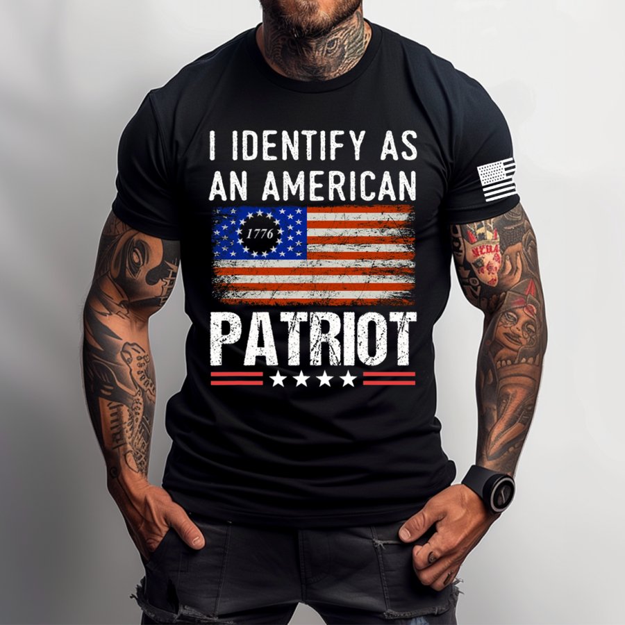 

Men's Vintage I Identify As An American Patriotic Print Daily Short Sleeve Crew Neck T-Shirt