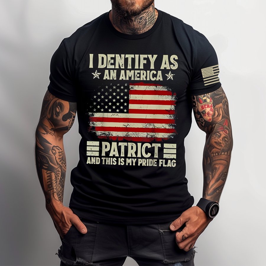 

Men's Vintage I Identify As An American Patriotic Print Daily Short Sleeve Crew Neck T-Shirt