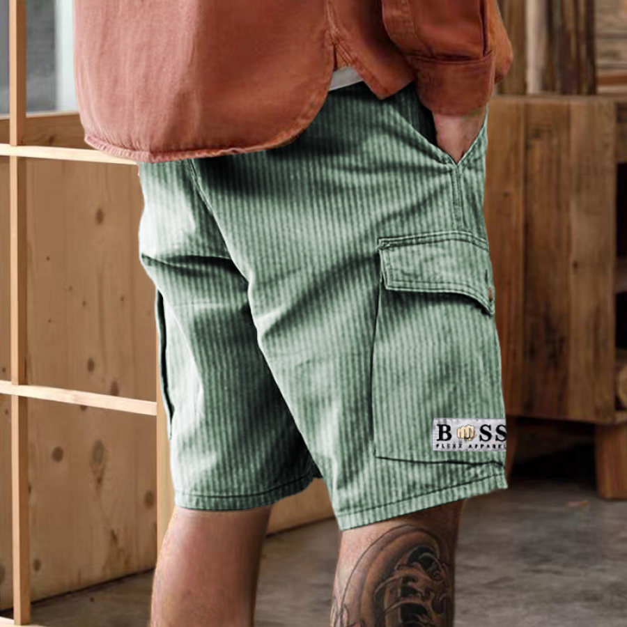 

Men's Surf Corduroy Cargo Shorts Vintage Beach Vacation Hawaii Multi-Pocket Beach Casual Walkshort