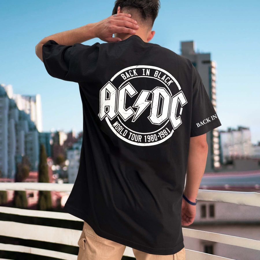 

Men's Vintage ACDC Rock Band Loose Short Sleeve Oversized T-Shirt