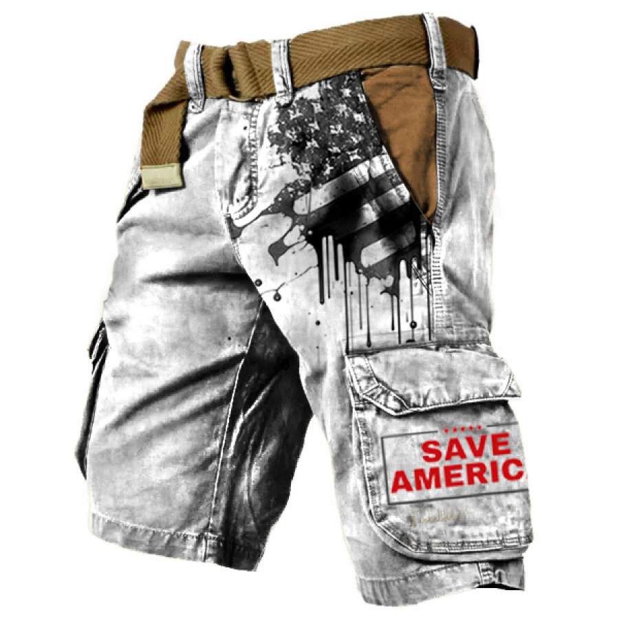

Men's Cargo Shorts Save American Flag Patriotic Vintage Distressed Utility Outdoor Shorts