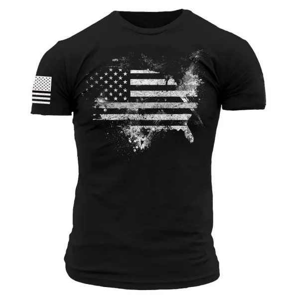 Men's Vintage American Flag 4th Of July Print Daily Short Sleeve Round Neck T-Shirt - Wayrates.com 