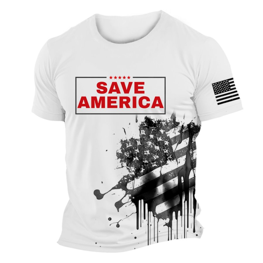 

Men's Vintage Save American Flag 4th Of July Print Daily Short Sleeve Round Neck T-Shirt