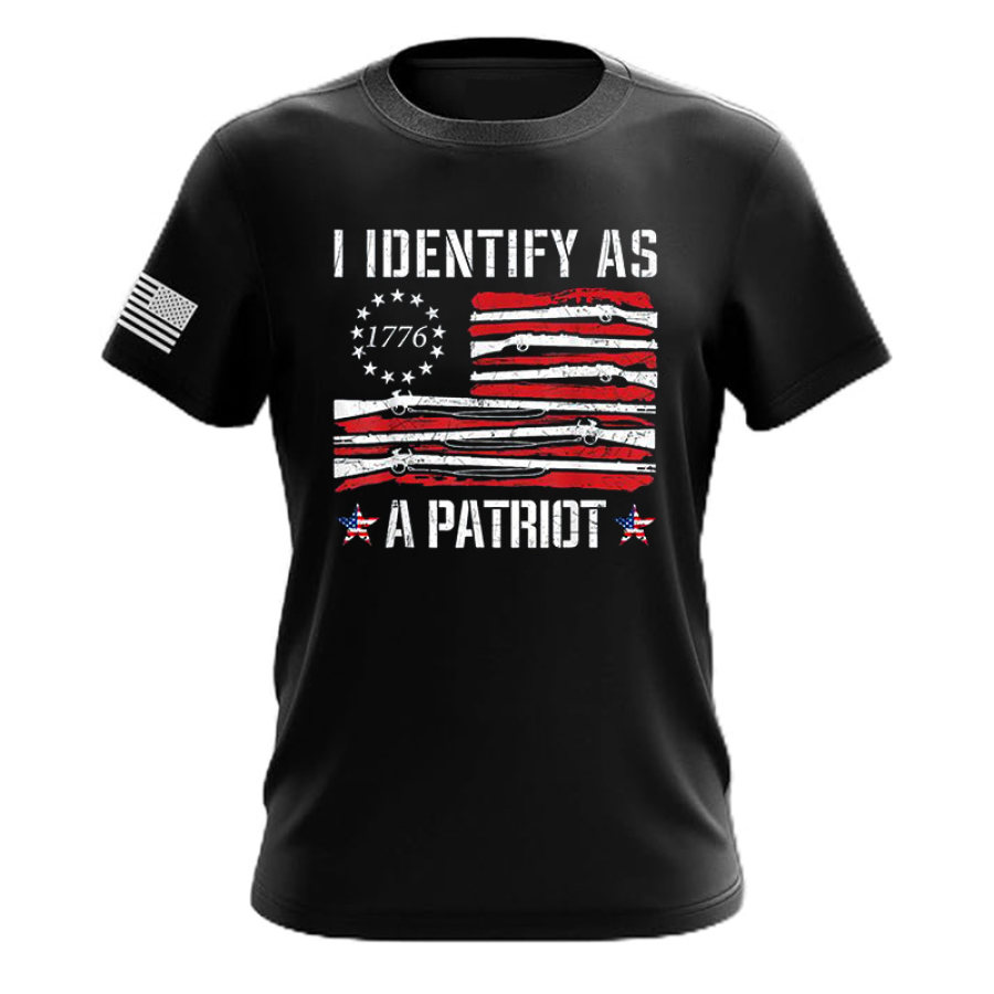 

Men's Vintage I Identify As A Patriot American Flag 1776 Print Daily Short Sleeve Round Neck T-Shirt