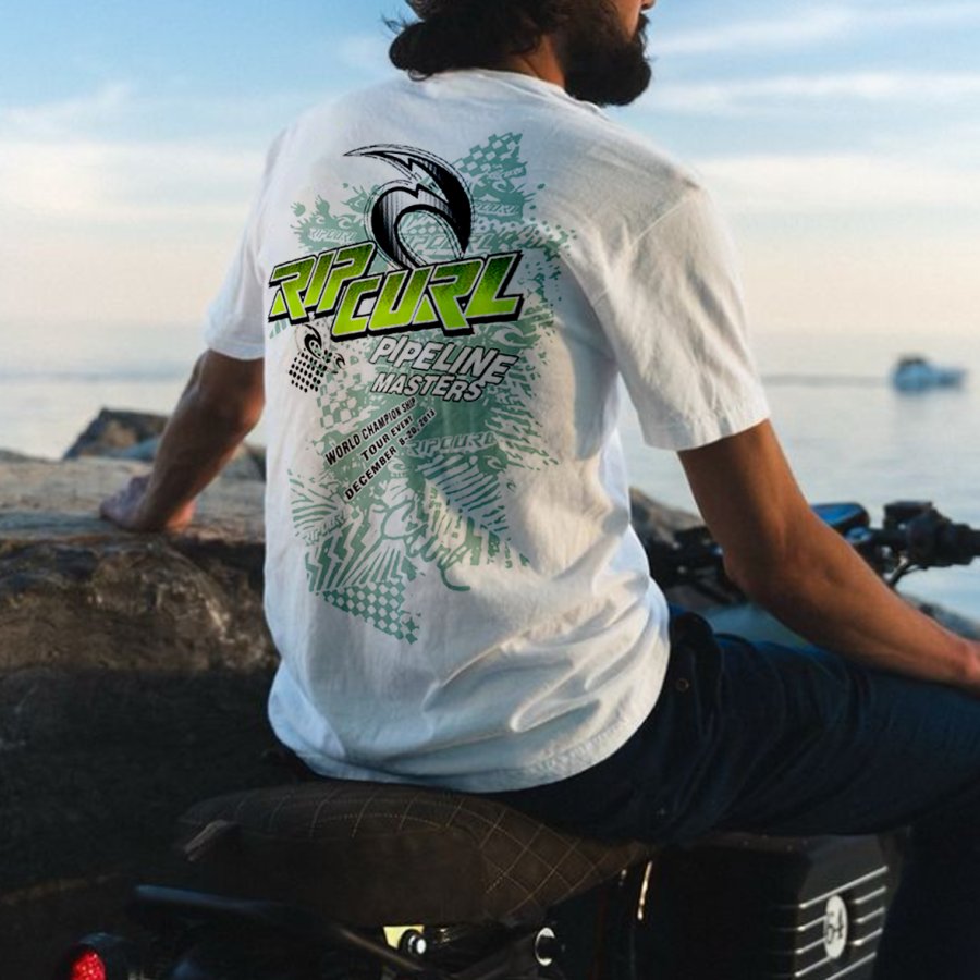 

Men's Vintage Rip Curl Surf Print Beach Loose Short Sleeve T-Shirt