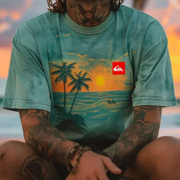 Men's Quiksilver Vintage Beach Vacation Tie Dye Short Sleeved T-shirt - Cotosen.com