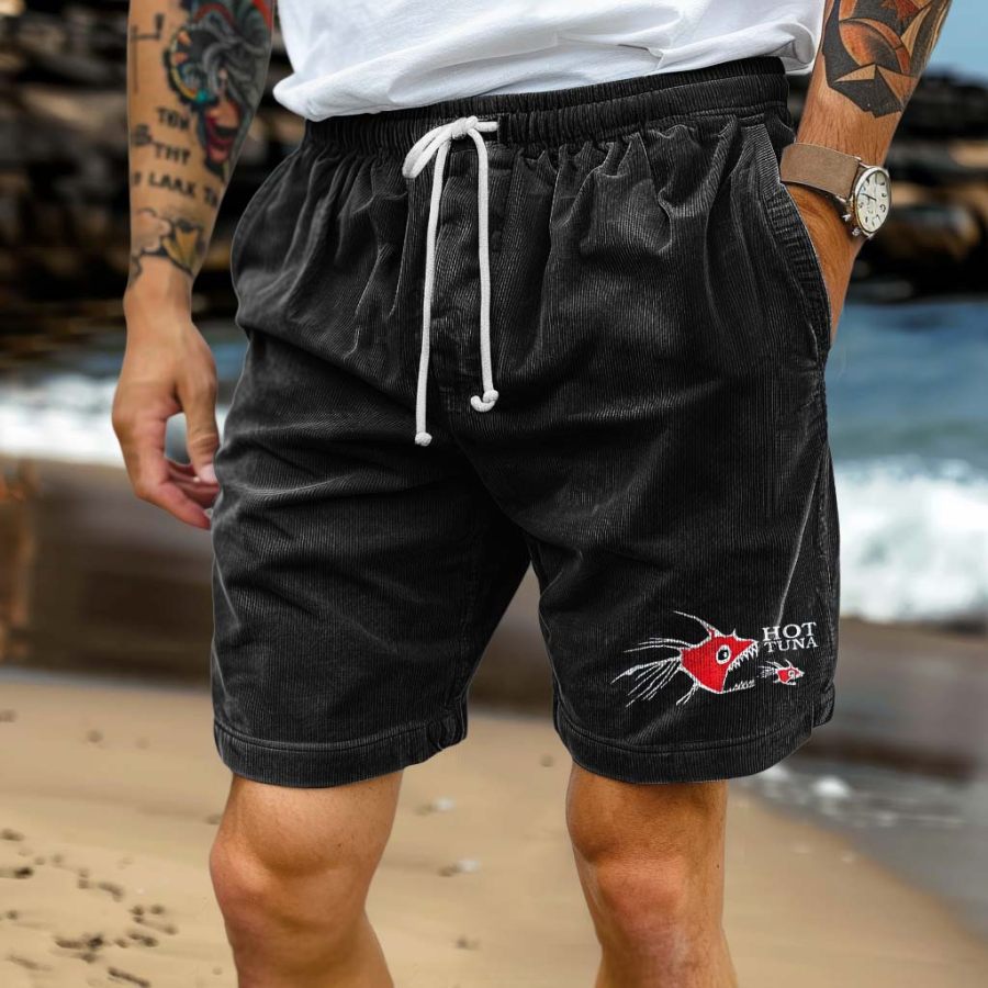 

Men's Corduroy Vintage 90s Hot Tuna Fish Surf Shorts Beach Vacation Hawaii Casual Walkshort