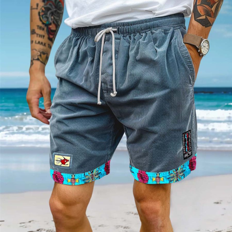 

Men's Corduroy Vintage 90s Hot Tuna Fish Floral Surf Shorts Beach Vacation Hawaii Casual Walkshort