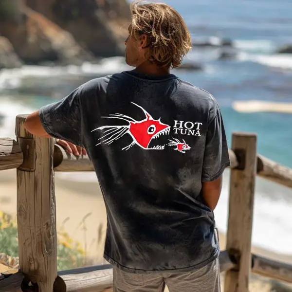 Men's Hot Tuna Fish Surfing Print Beach Loose Short Sleeve Oversized T-Shirt - Cotosen.com