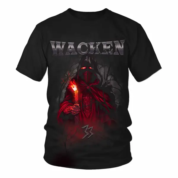 Men's Vintage Wacken Rock Music Festival Hexer Print Daily Short Sleeve Round Neck T-Shirt - Cotosen.com
