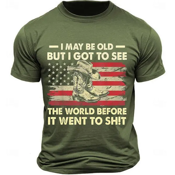 Men's Vintage I May Be Old But I Got To See American Flag Print Daily Short Sleeve Round Neck T-Shirt - Wayrates.com 