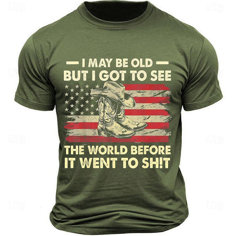 

Men's Vintage I May Be Old But I Got To See American Flag Print Daily Short Sleeve Round Neck T-Shirt