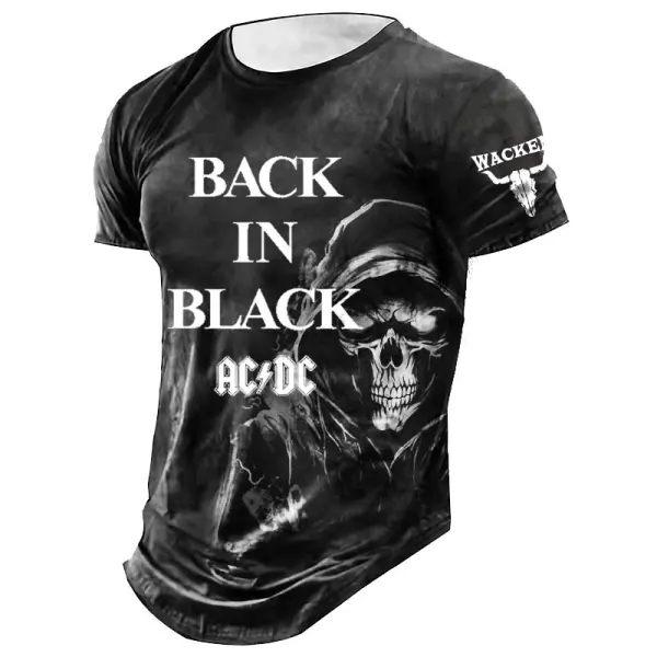 Men's Rock Band Skull Wacken Vintage Daily Short Sleeve Round Neck T-Shirt - Dozenlive.com 