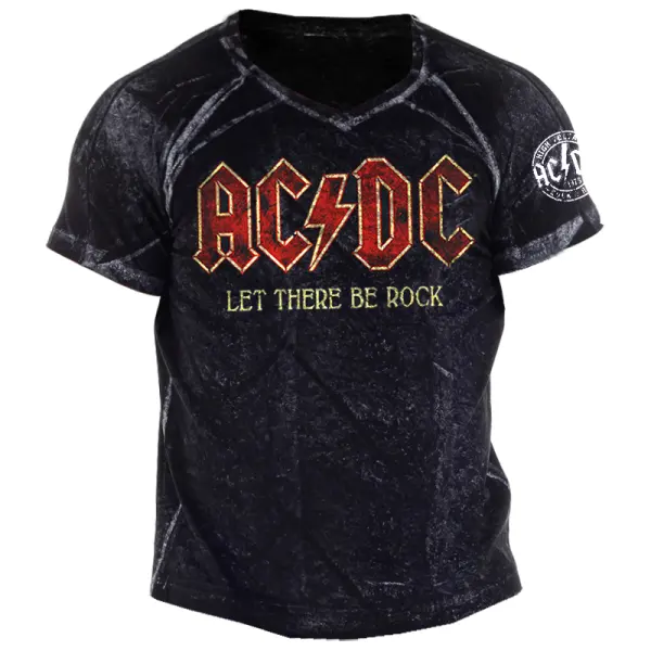 Men's Retro Rock Distressed V Neck Short Sleeve T-Shirt - Wayrates.com 
