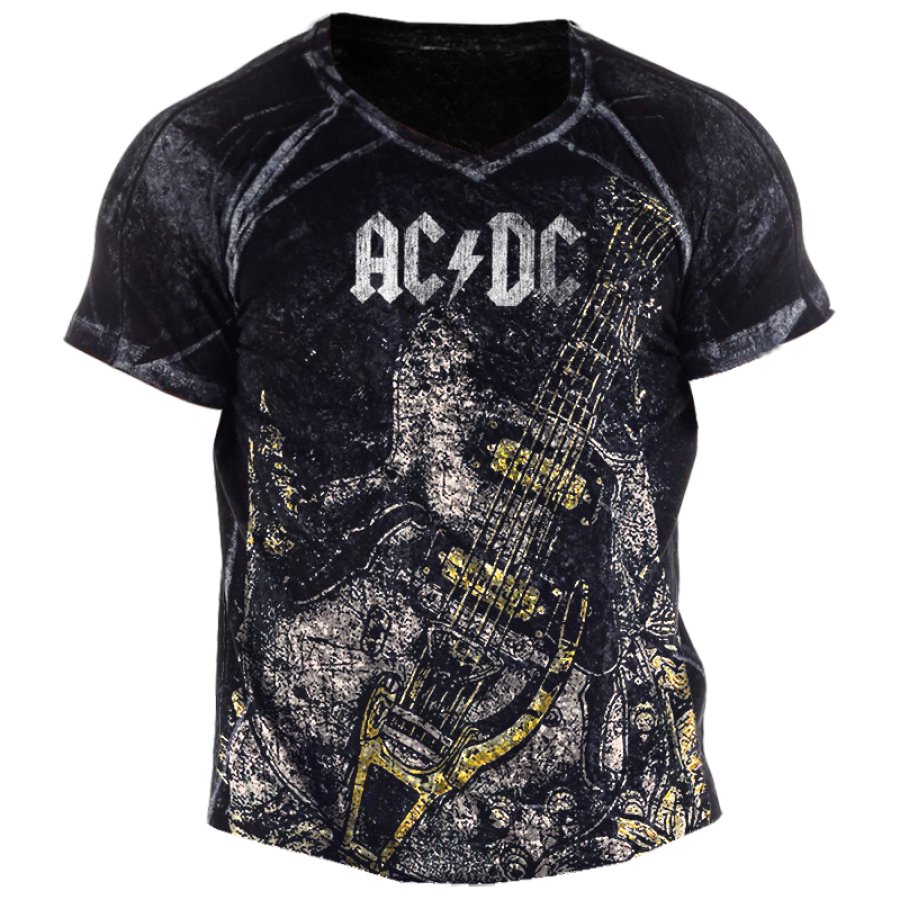 

Men's Retro Rock Guitar Distressed V Neck Short Sleeve T-Shirt