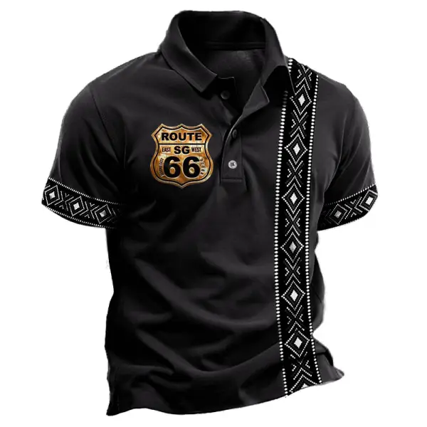 Men's Vintage Route 66 Print Short Sleeve Polo T-Shirt Only $23.99 - Elementnice.com 