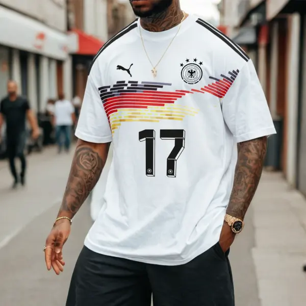 Men's Football Race DFB 2024 WIRTE No. 17 Germany Loose Short Sleeve Oversized T-Shirt - Wayrates.com 