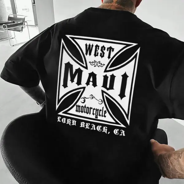 Men's Gothic Motorcycle Print Loose Short Sleeve Oversized T-Shirt - Wayrates.com 