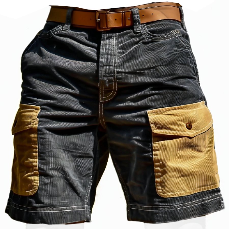 

Men's Vintage Corduroy Pocket Color Block Shorts Surf Shorts
