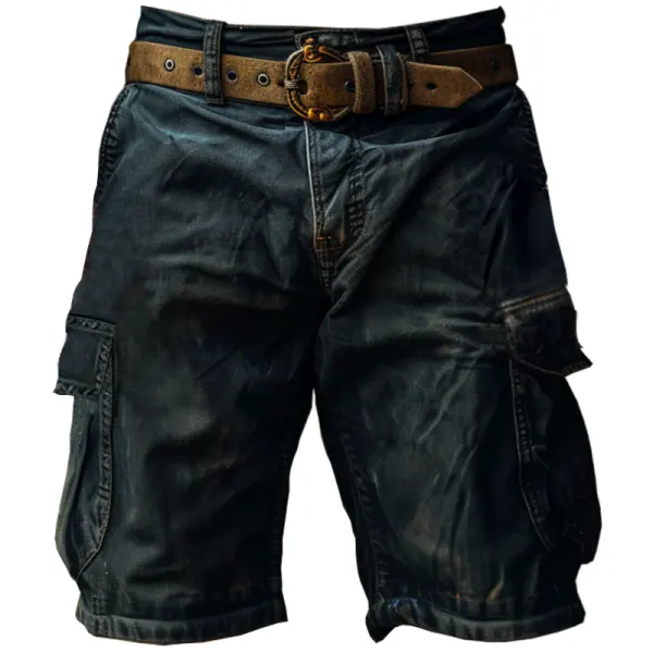 Men's Vintage Pocket Washed Distressed Cargo Shorts Workwear - Wayrates.com 