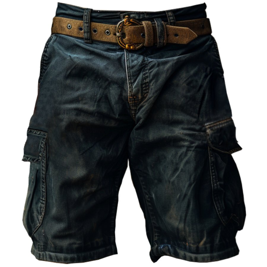 

Men's Vintage Pocket Washed Distressed Cargo Shorts Workwear