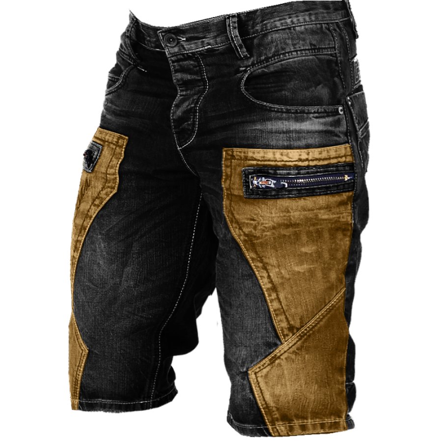 

Men's Pocket Zipper Color Block Cargo Shorts