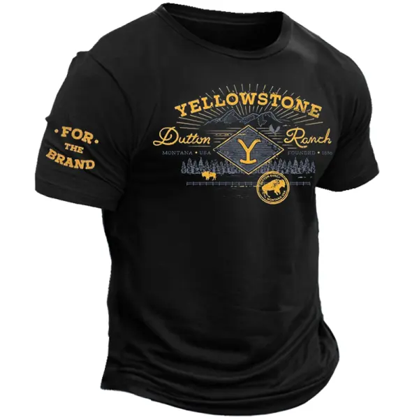 Men's Vintage Yellowstone Ranch Breathable Graphic Print Crew Neck T-Shirt - Manlyhost.com 