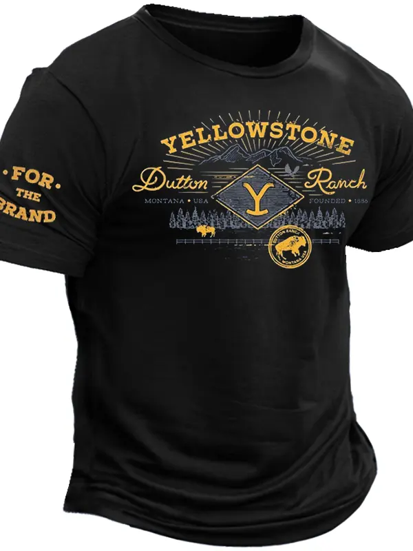 Men's Vintage Yellowstone Ranch Breathable Graphic Print Crew Neck T-Shirt - Menwyx.com 