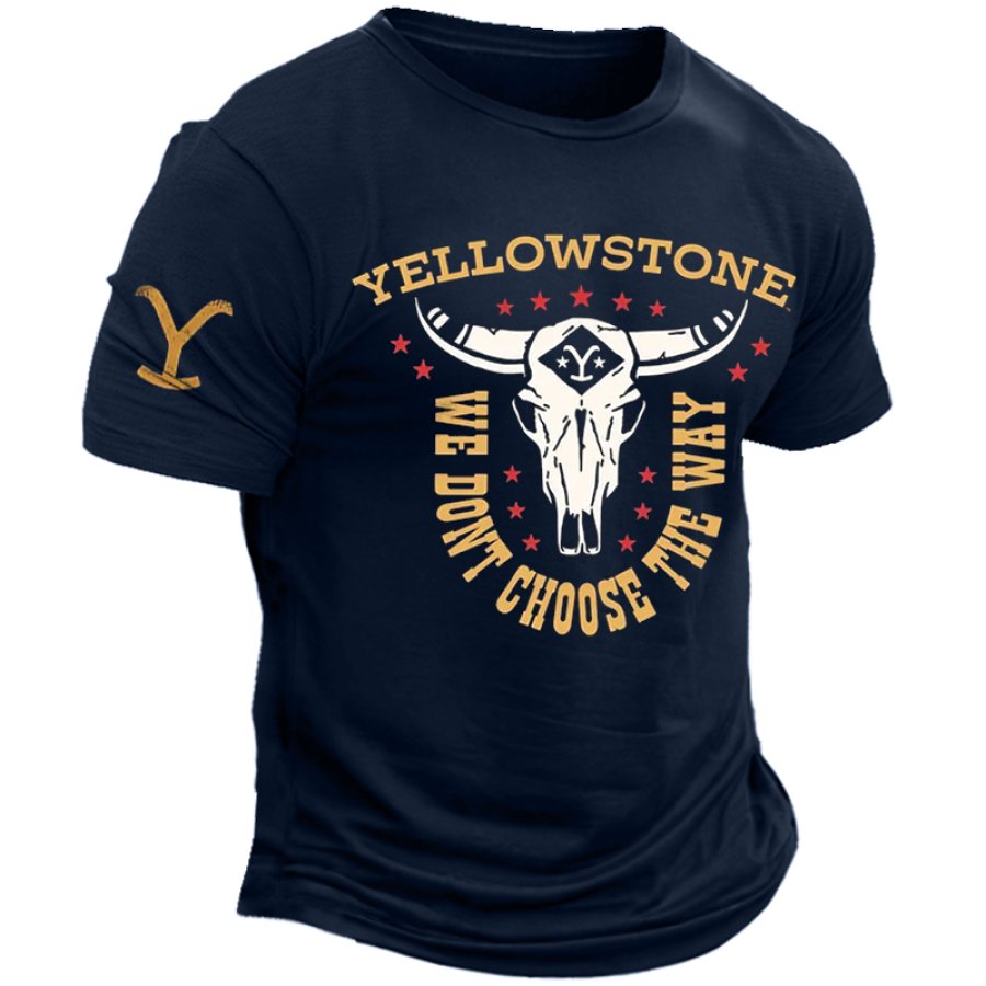 

Men's Vintage Yellowstone Cow Ranch Breathable Graphic Print Crew Neck T-Shirt