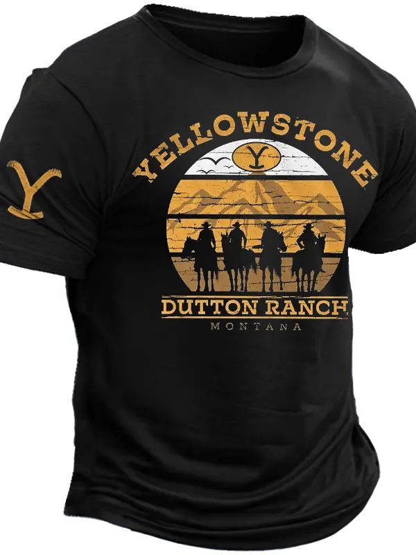 Men's Vintage Yellowstone Ranch Breathable Graphic Print Crew Neck T-Shirt - Menwyx.com 