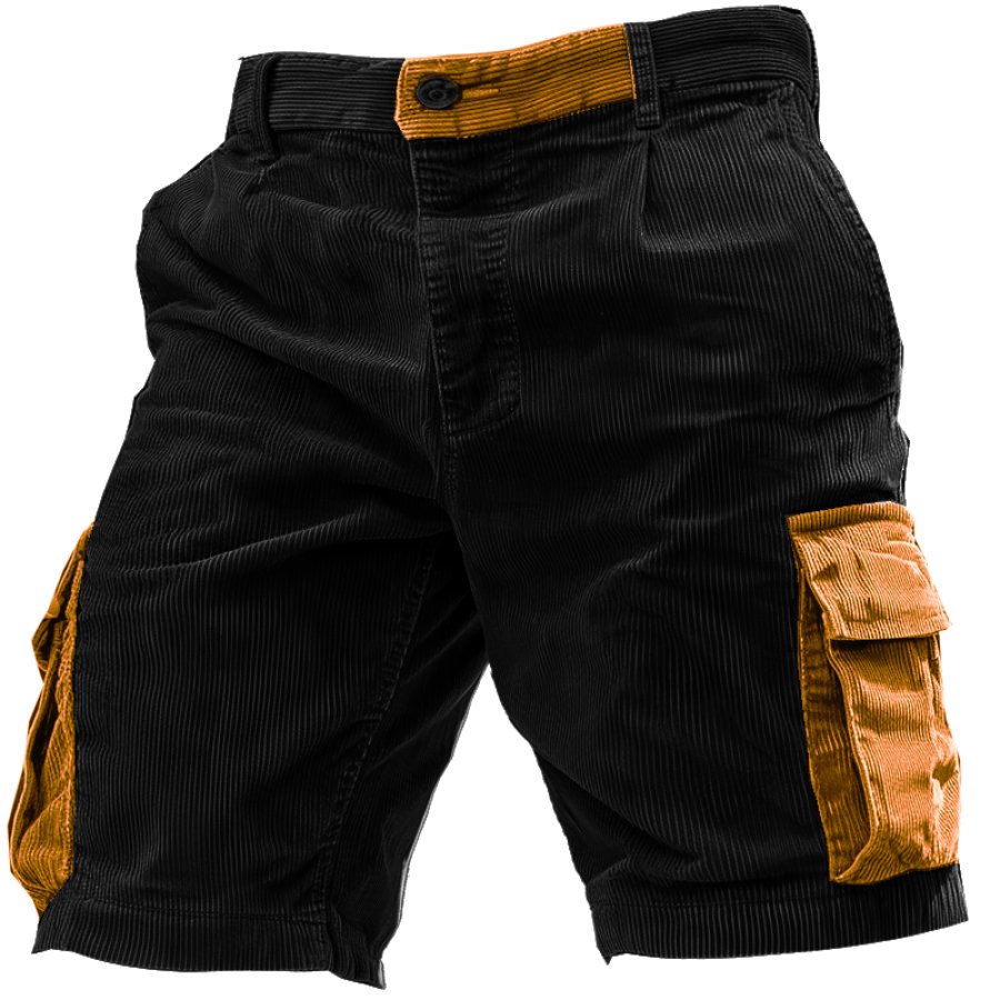 

Men's Vintage Corduroy Pocket Color Block Shorts Surf Shorts