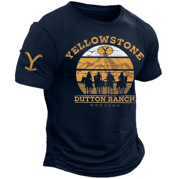 Men's Vintage Yellowstone Ranch Breathable Graphic Print Crew Neck T-Shirt - Wayrates.com 