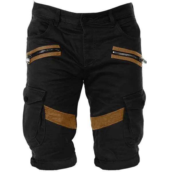 Men's Pocket Zipper Color Block Cargo Shorts - Wayrates.com 