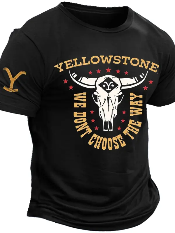 Men's Vintage Yellowstone Cow Ranch Breathable Graphic Print Crew Neck T-Shirt - Menwyx.com 