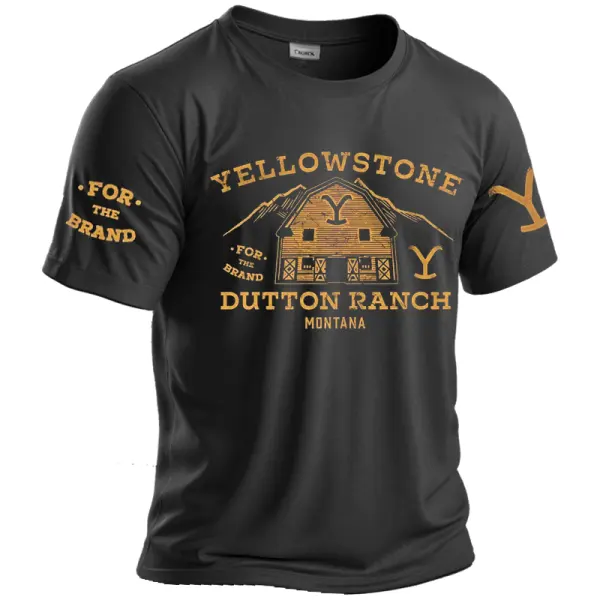 Men's Vintage Yellowstone Ranch Breathable Graphic Print Crew Neck T-Shirt - Wayrates.com 