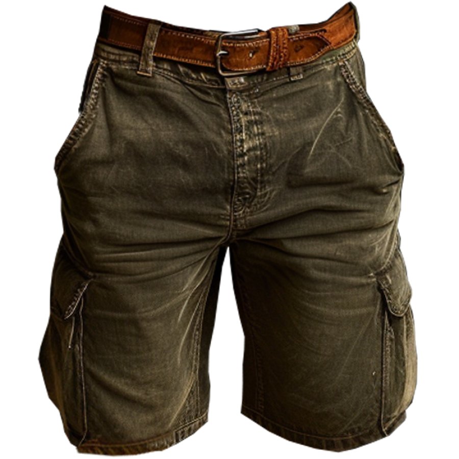 

Men's Vintage Pocket Washed Distressed Cargo Shorts Workwear