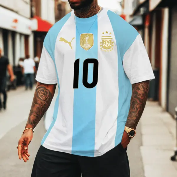 Men's Football Race 2024 Argentina Loose Short Sleeve Vintage Oversize T-shirt - Dozenlive.com 