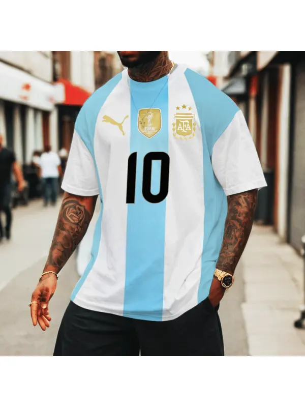 Men's Football Race 2024 Argentina Loose Short Sleeve Vintage Oversize T-shirt - Anrider.com 