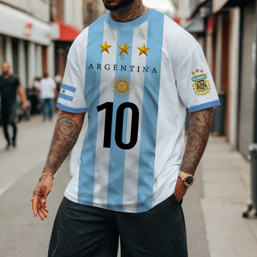 

Men's Football Race Argentina Team Loose Short Sleeve Oversized T-Shirt
