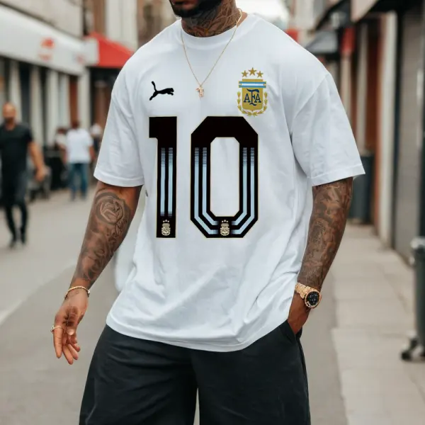 Men's Football Race Argentina Team Loose Short Sleeve Oversized T-Shirt - Dozenlive.com 
