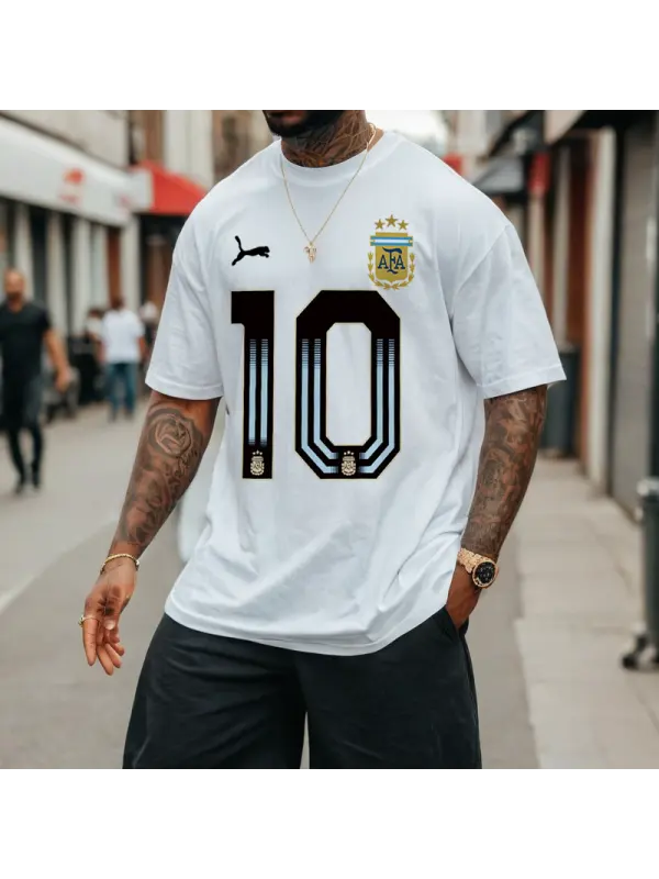 Men's Football Race Argentina Team Loose Short Sleeve Oversized T-Shirt - Anrider.com 