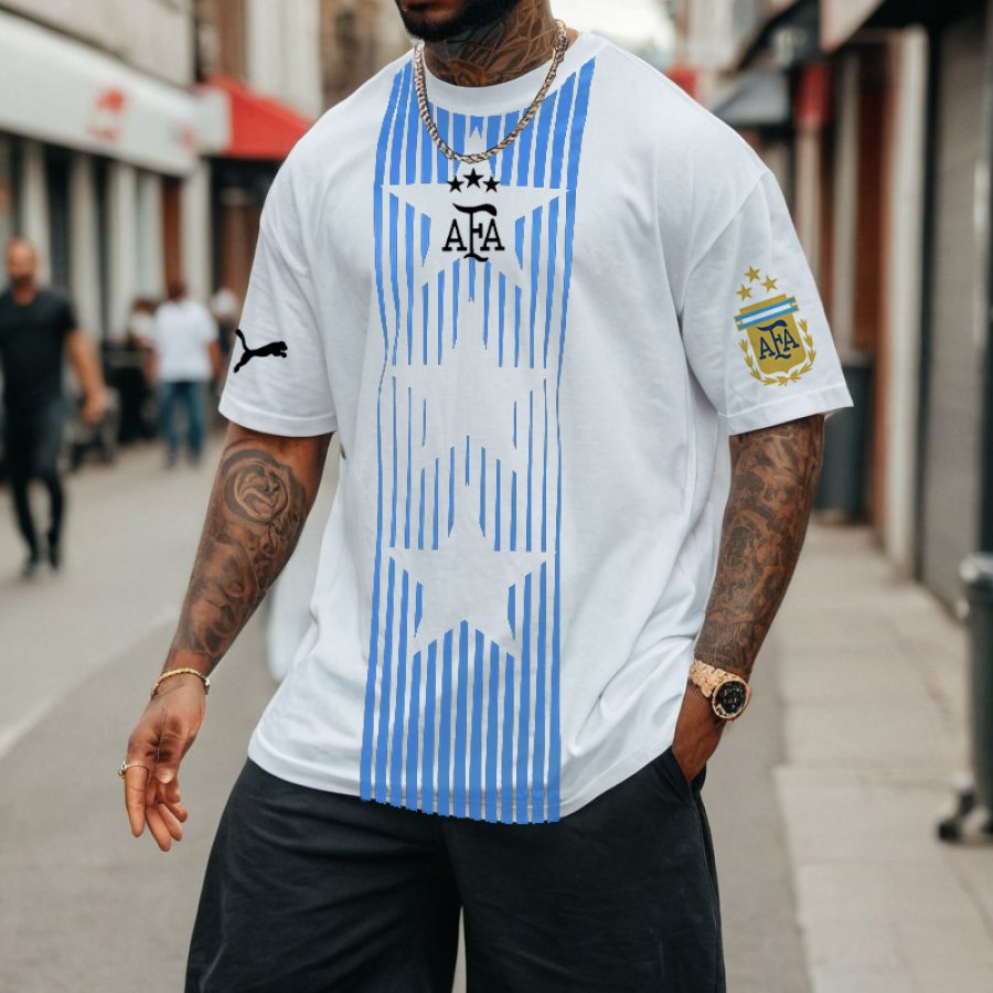 

Men's Football Race Argentina Team Loose Short Sleeve Oversized T-Shirt