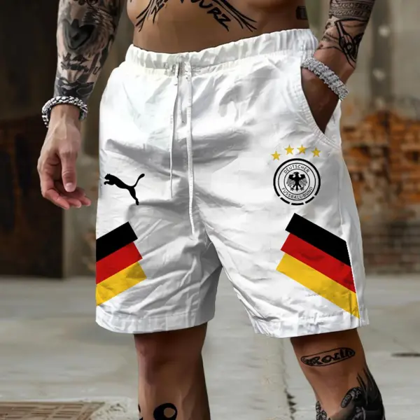 Men's German Football Print Drawstring Shorts - Dozenlive.com 